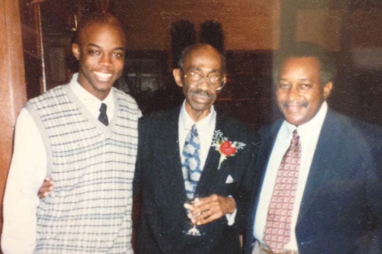 Antiño Allen (left), Allen's mentor Jim Holland (center), and Vernon Archer; ca. 1998.