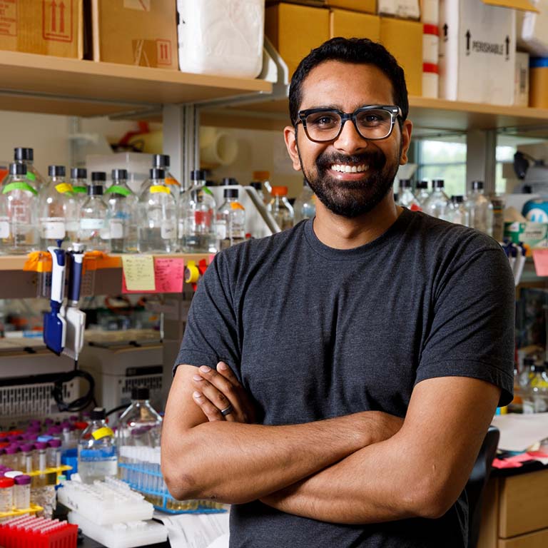 Ankur Dalia in his research lab.