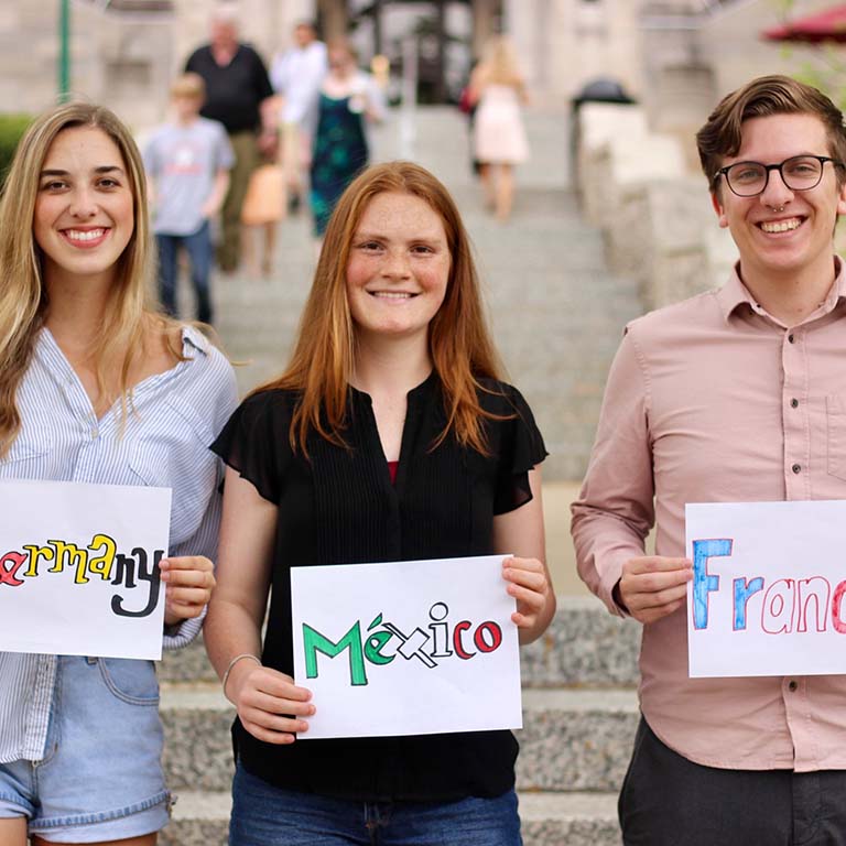 From left, Greer Brown, Madeline Danforth, and Adam Smith received Fulbright awards for academic year 2018-19.