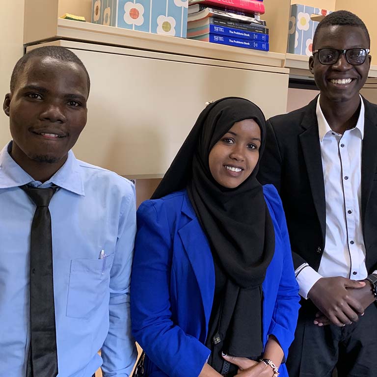 2019 IU Summer Research Program participants Erick Wabwire, Batula Robow, and Jonah Masika from Moi University in Kenya.